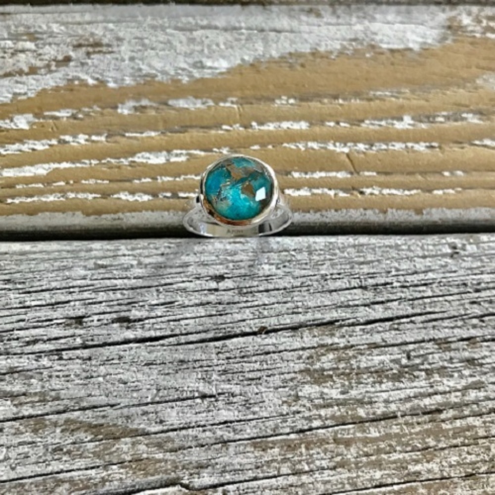 Boho Faceted Quartz over Turquoise Stackable Ring - Picture 2 of 6